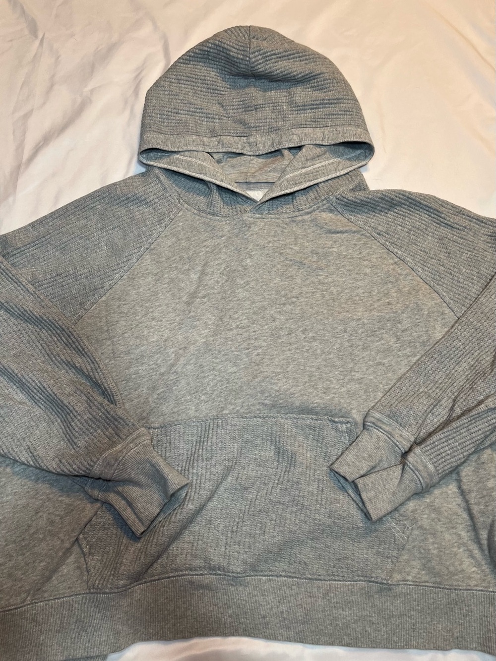 Aerie Cozy Women's Size 2XL Gray Waffle Knit Pullover Hoodie Oversized